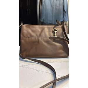 Fossil Fiona Brown Pebbled Leather Crossbody Bag With Metal Key
